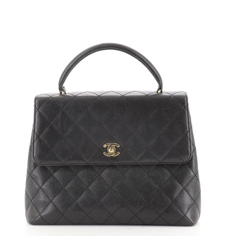 Chanel Vintage Classic Top Handle Flap Bag Quilted Caviar Jumbo