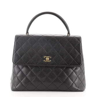 Chanel Vintage Classic Top Handle Flap Bag Quilted Caviar Jumbo