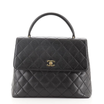 Chanel Vintage Classic Top Handle Flap Bag Quilted Caviar Jumbo