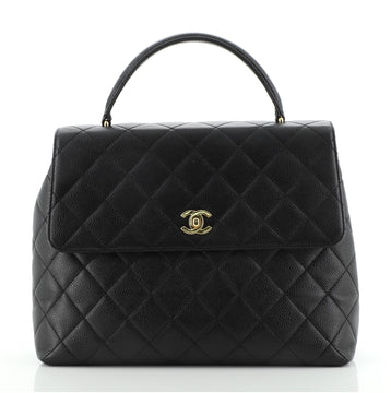 Chanel Vintage Classic Top Handle Flap Bag Quilted Caviar Jumbo