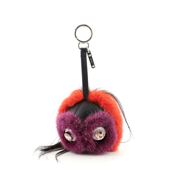 Fendi Monster Bird Mohawk Bag Charm Fur with Spiked Leather