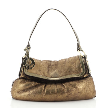 Fendi Chef Flap Bag Metallic Leather with Shearling Small