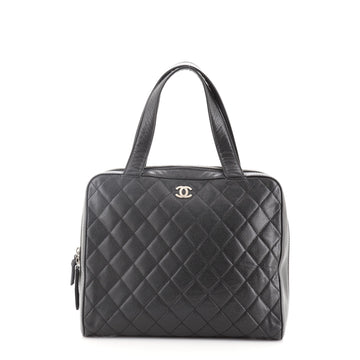 Chanel Vintage CC Zip Around Bowler Bag Quilted Caviar Medium