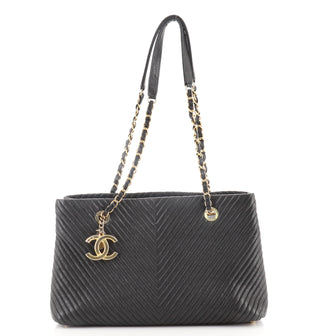 Chanel Medallion Charm Tote Chevron Wrinkled Lambskin Medium