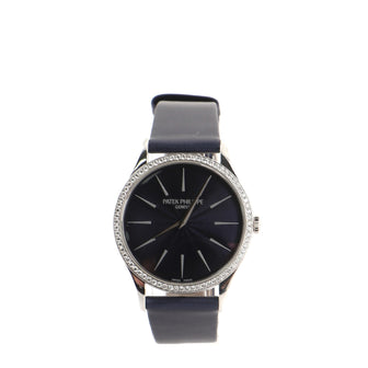 Patek Philippe Calatrava 4897 Manual Watch White Gold and Satin with Diamond Bezel 33
