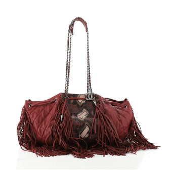 Chanel Paris-Dallas Drawstring Fringe Shoulder Bag Python and Leather Large