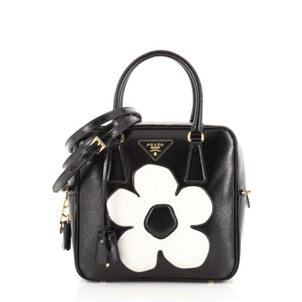 Prada Flowers Bauletto Bag Vernice Saffiano Leather Small