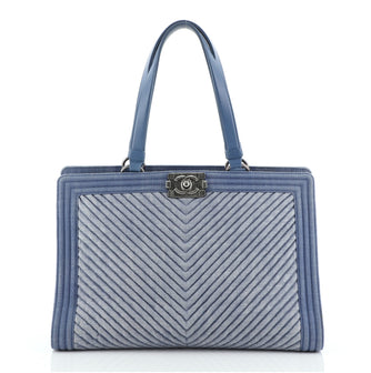 Chanel Boy Shopping Tote Chevron Denim