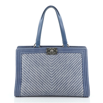 Chanel Boy Shopping Tote Chevron Denim