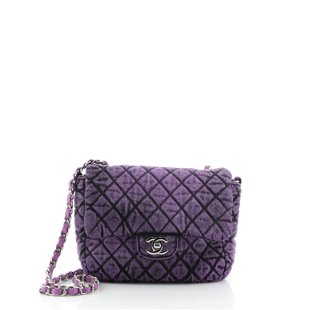 Chanel Denimpression Flap Bag Quilted Distressed Denim Small Purple 662151