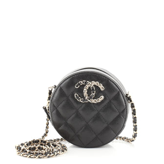 Chanel Chained CC Round Clutch with Chain Quilted Caviar
