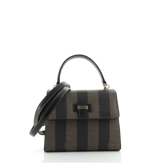 Fendi Vintage Top Handle Flap Bag Pequin Coated Canvas Mini