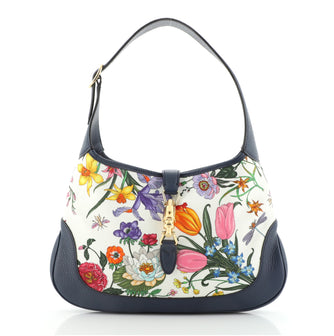 Gucci Jackie Hobo Flora Canvas with Leather Medium