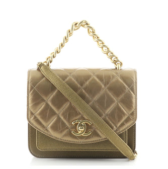 Chanel Top Handle Flap Bag Quilted Aged Calfskin and Caviar Mini