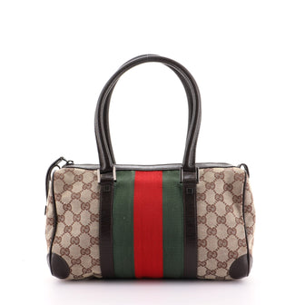 Gucci Vintage Web Boston Bag GG Canvas with Leather Small