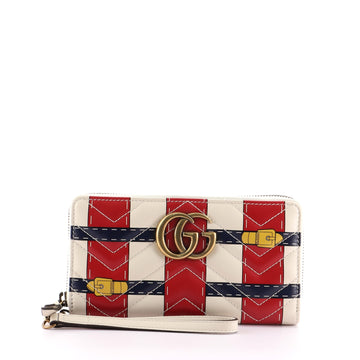 Gucci GG Marmont Zip Around Wristlet Wallet Trompe L'Oeil Matelasse Leather