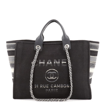Chanel Deauville Tote Canvas with Striped Detail Medium