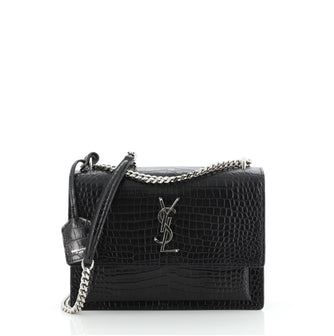 Saint Laurent Sunset Crossbody Bag Crocodile Embossed Leather Medium