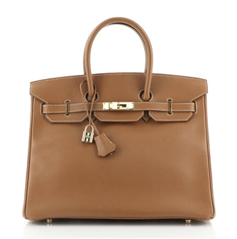 Hermes Birkin Handbag Brown Courchevel with Gold Hardware 35