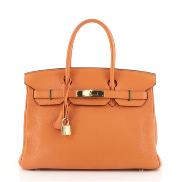 Hermes Birkin Handbag Orange Clemence with Gold Hardware 30