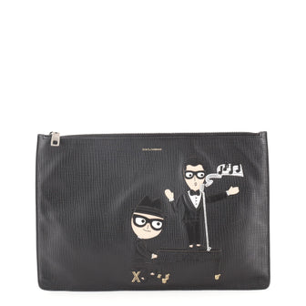 Dolce & Gabbana Zip Pouch Leather with Applique Medium