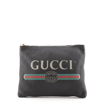 Gucci Logo Zip Pouch Printed Leather Medium