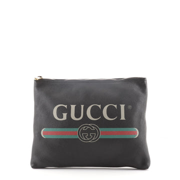 Gucci Logo Zip Pouch Printed Leather Medium
