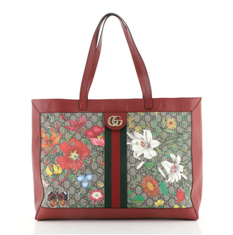 Gucci Ophidia Soft Open Tote Flora GG Coated Canvas East West