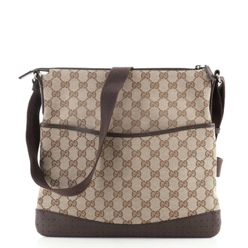 Gucci Zip Messenger Bag GG Canvas with Perforated Leather Medium