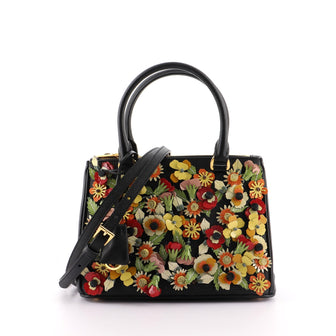 Prada Galleria Double Zip Tote Embellished Saffiano Leather Small