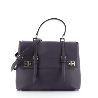 Prada Half Flap Double Turn Lock Satchel Saffiano Leather Large