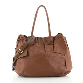 Prada Bow Tie Pleated Tote Leather Large