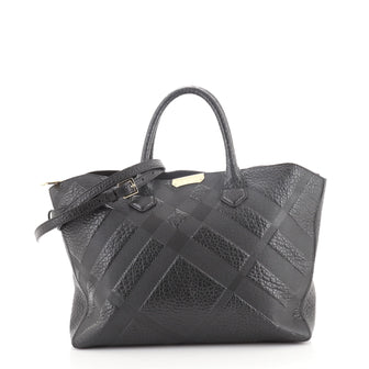 Burberry Dewsbury Convertible Tote Check Embossed Leather Medium