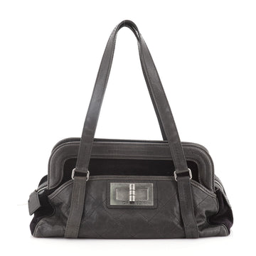 Chanel Mademoiselle Lock Zip Satchel Quilted Caviar and Corduroy Large
