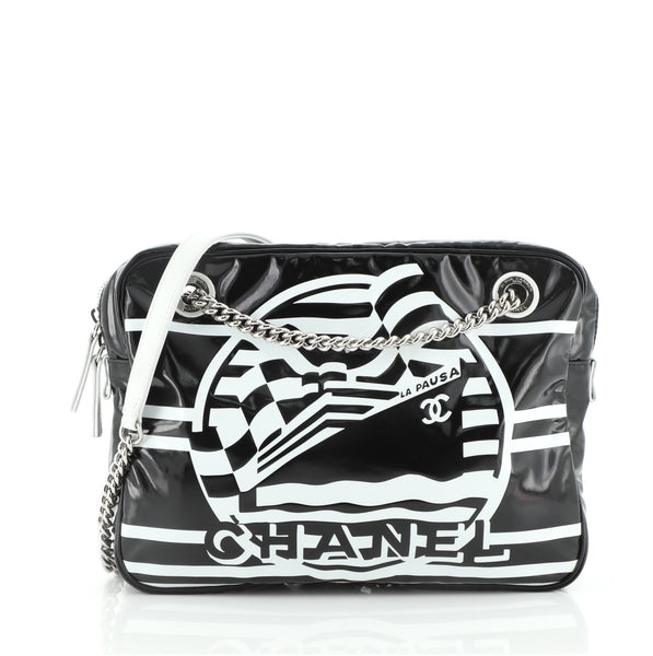 Pre-owned Chanel Black White Vinyl Small La Pausa Backpack