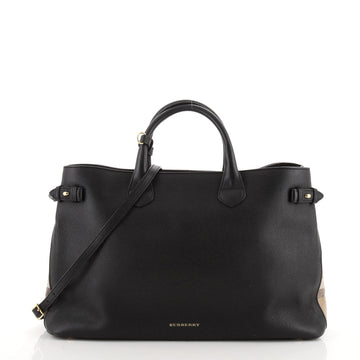 Burberry Banner Tote Leather and House Check Canvas Large