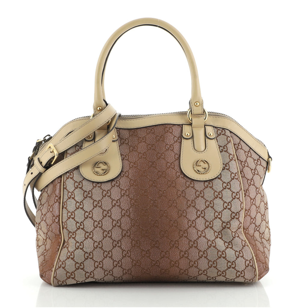 Gucci Scarlett Top Handle Bag GG Lurex Medium Brown 664662