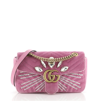 Gucci GG Marmont Flap Bag Embellished Matelasse Velvet Small