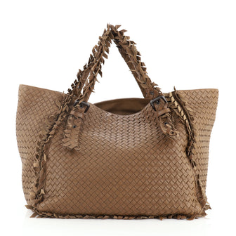 Bottega Veneta Canvas Fringed Maltinto Tote Intrecciato Nappa and Smooth Leather