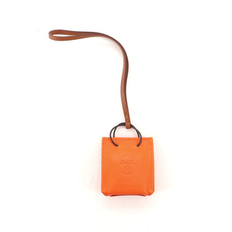 Hermes Orange Shopping Bag Charm Milo Lambskin and Swift