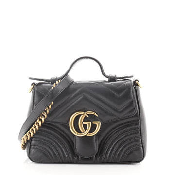 Gucci GG Marmont Top Handle Flap Bag Matelasse Leather Mini