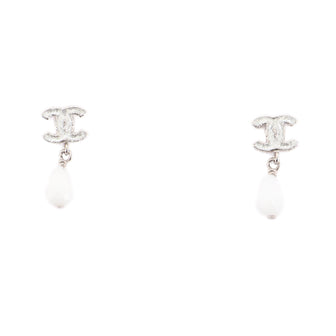 Chanel CC Bead Dangle Crystal Embellished Metal Earrings
