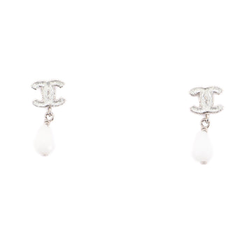 Chanel CC Bead Dangle Crystal Embellished Metal Earrings