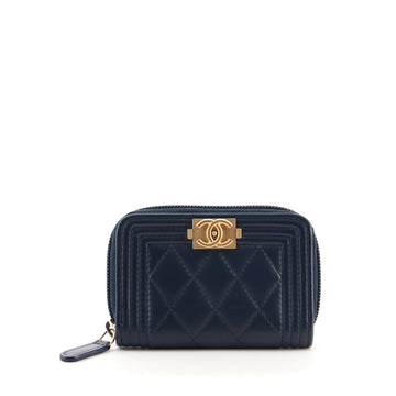 Chanel Boy Zip Coin Purse Quilted Lambskin Small