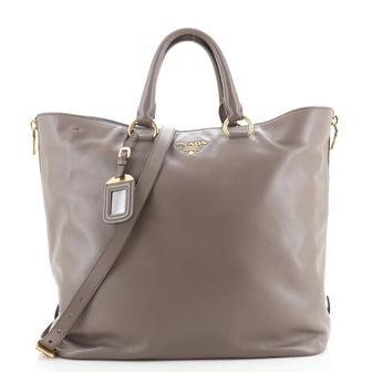 Prada Side Zip Convertible Shopper Tote Soft Calf Large