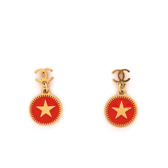 Chanel CC Star Dangle Metal with Enamel Earrings
