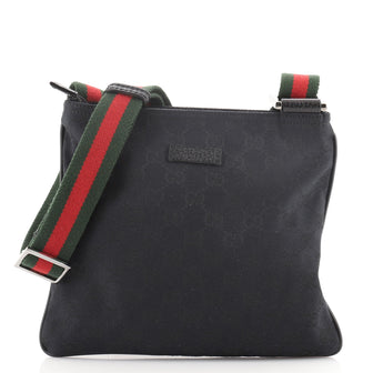 Gucci Web Strap Zip Messenger Bag GG Canvas Small