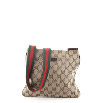 Gucci Web Strap Zip Messenger Bag GG Canvas Small