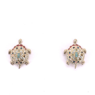 Chanel Turtle Stud Crystal Embellished Metal Earrings
