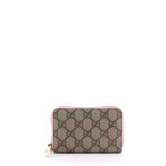 Gucci Pearl Zip Card Case GG Coated Canvas